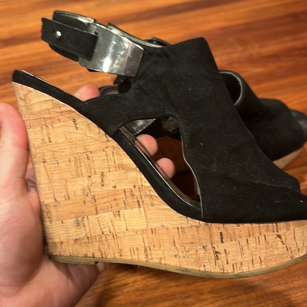 Carlos by Carlos Santana MALOR Black  Round Toe Platform Wos Wedge Sandals-Sz 8 - Picture 2 of 5